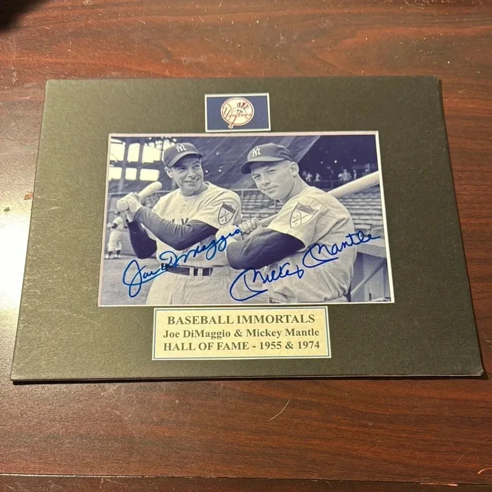 Autographed Joe DiMaggio & Mickey Mantle Hall of Fame Photo